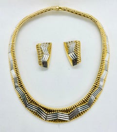 Designer Michael Bondanza 18k Yellow Gold & Platinum Necklace & Earrings Suite