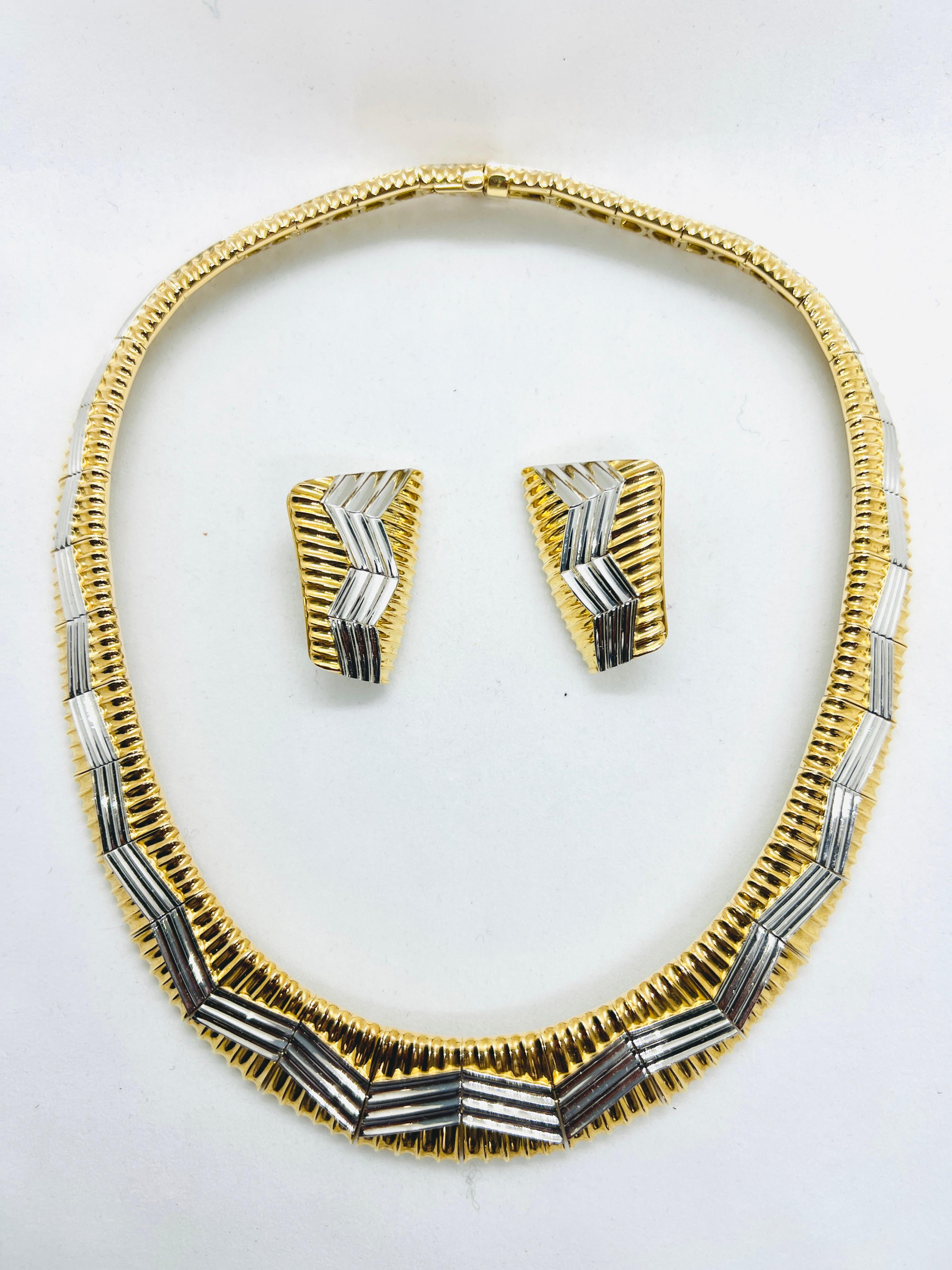 Designer Michael Bondanza 18k Yellow Gold & Platinum Necklace & Earrings Suite 1