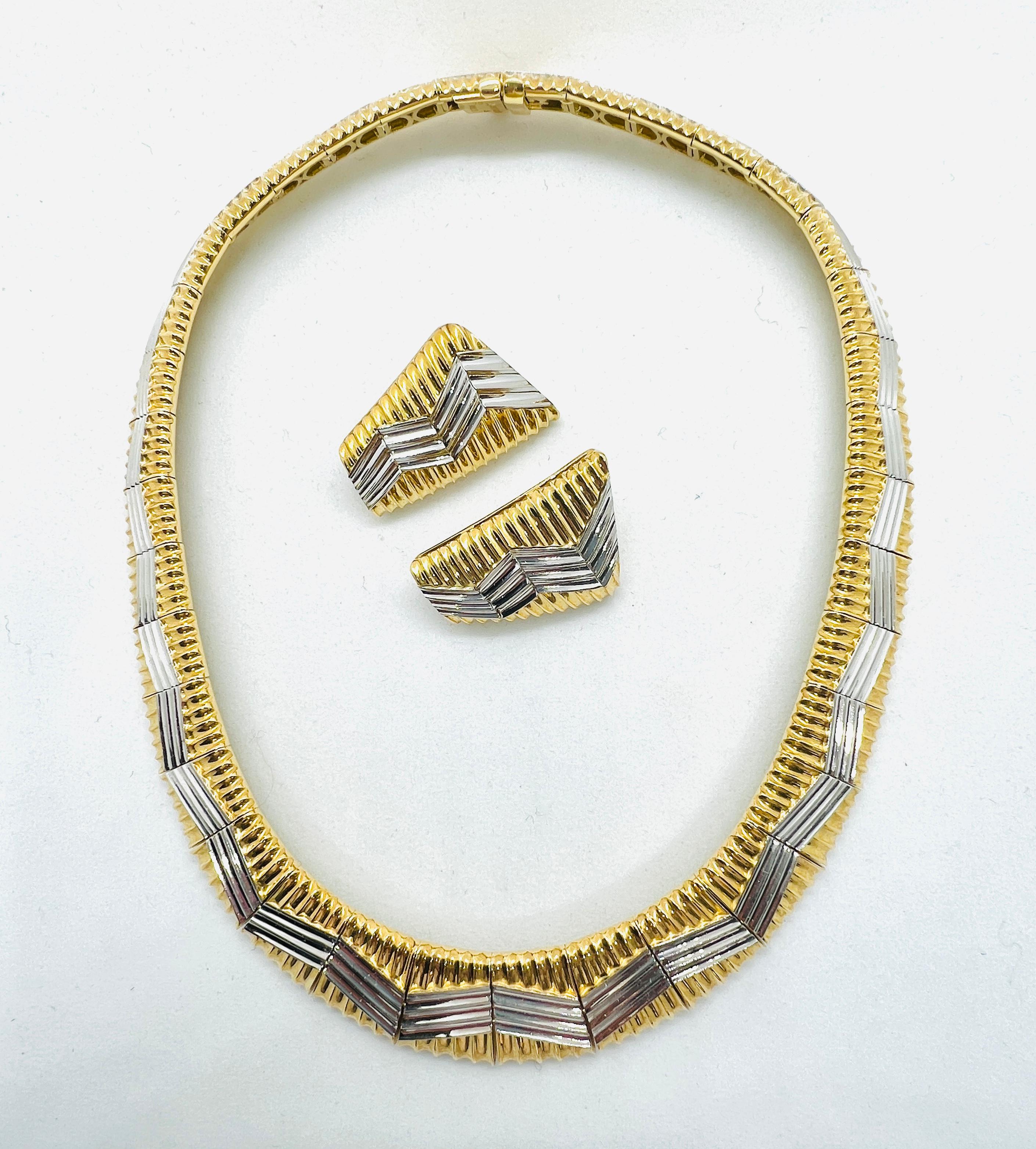 Designer Michael Bondanza 18k Yellow Gold & Platinum Necklace & Earrings Suite 2