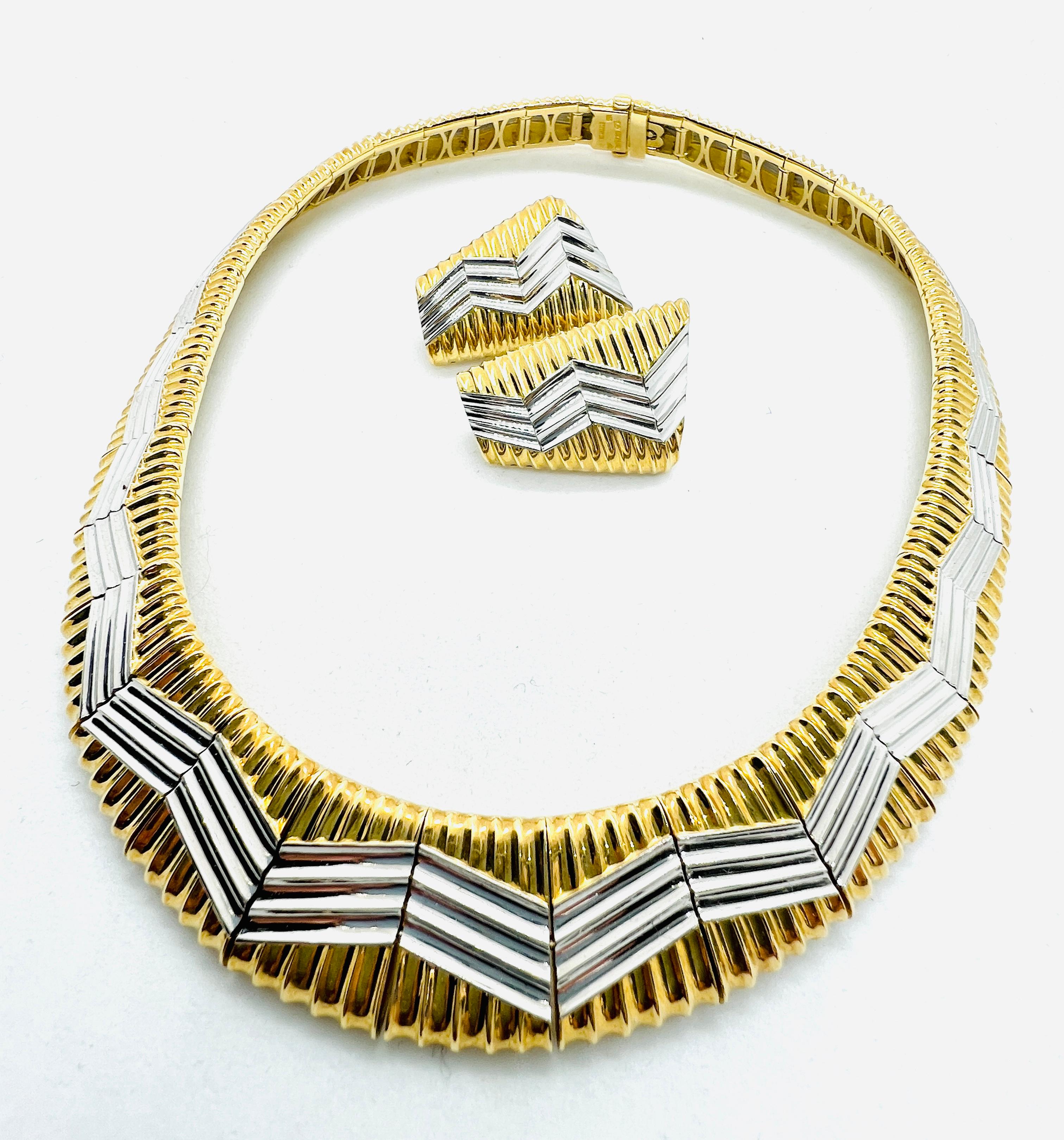 Designer Michael Bondanza 18k Yellow Gold & Platinum Necklace & Earrings Suite 3