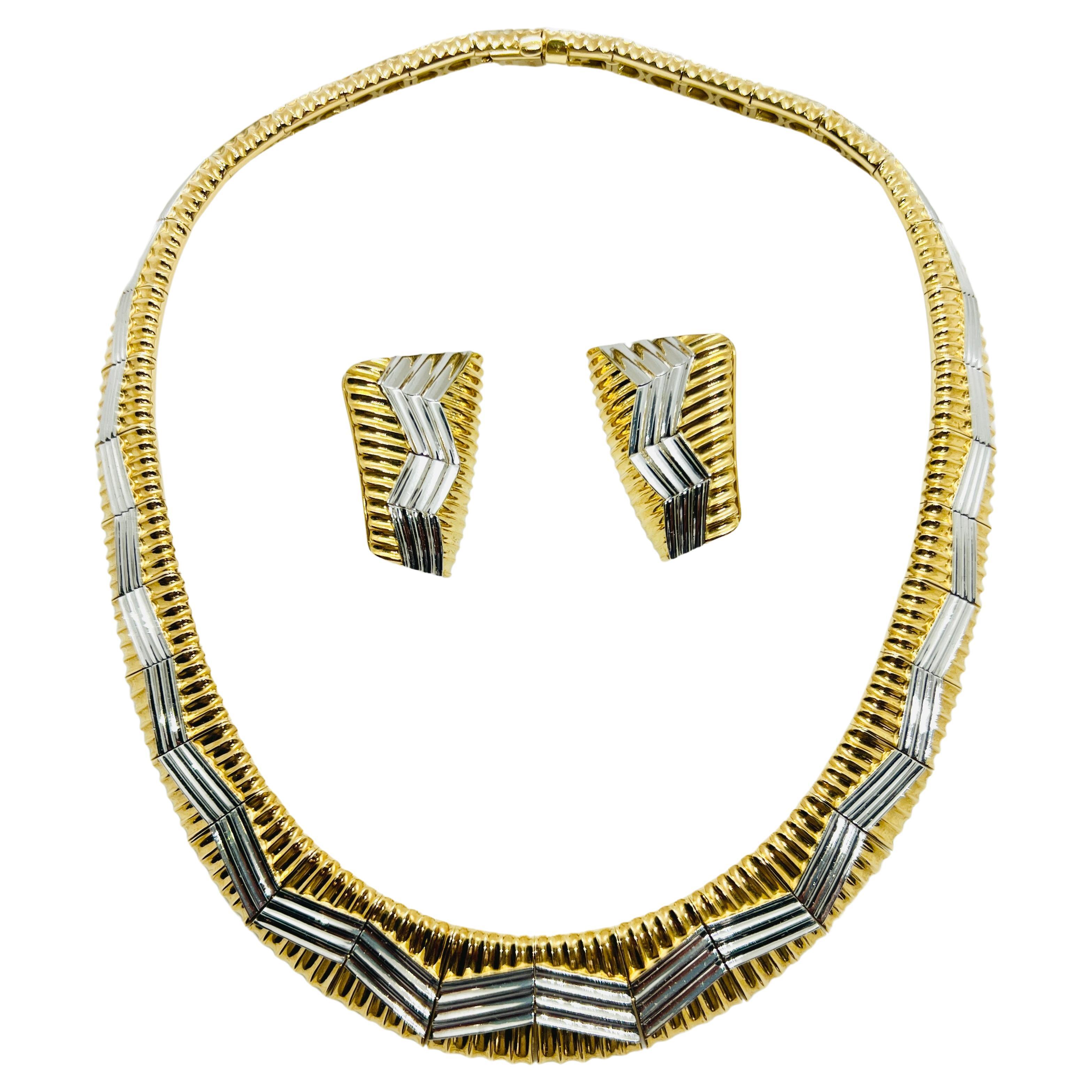 Designer Michael Bondanza 18k Yellow Gold & Platinum Necklace & Earrings Suite