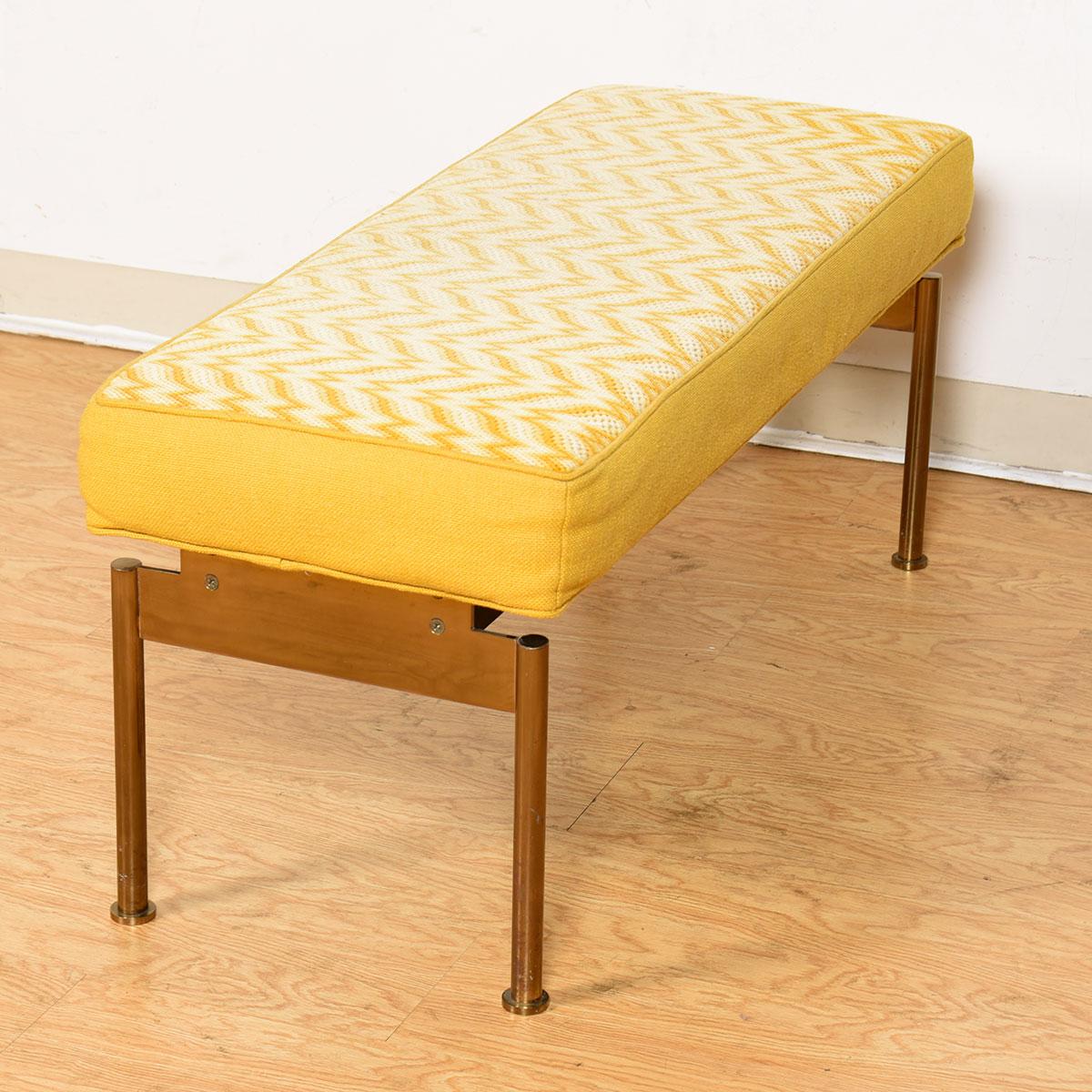 Mid-Century Modern Designer Midcentury Brass Bench Upholstered in a Bargello Handmade Cushion For Sale