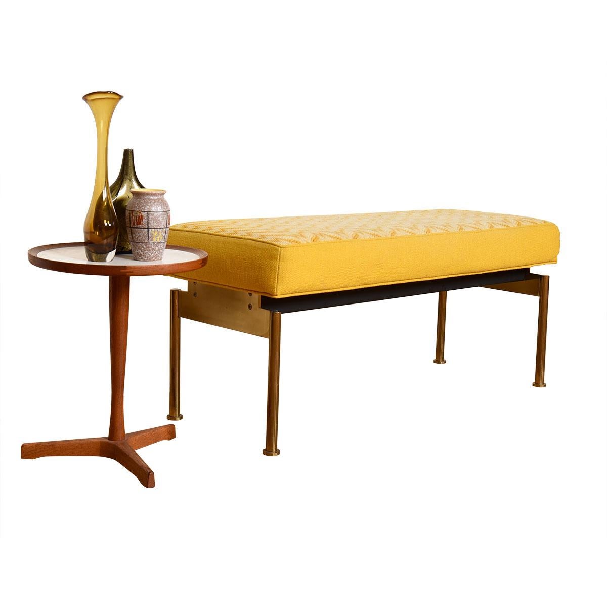 Designer Midcentury Brass Bench Upholstered in a Bargello Handmade Cushion For Sale 2