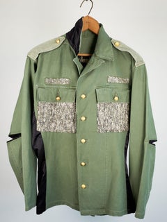 Designer Military Vintage Jacket Green Repurposed Lurex Sequin J Dauphin Small