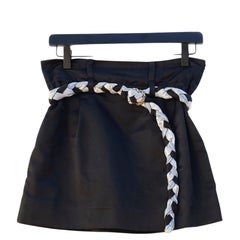 Mini Skirt Black Duchesse Satin Silk Braided Belt X Small
