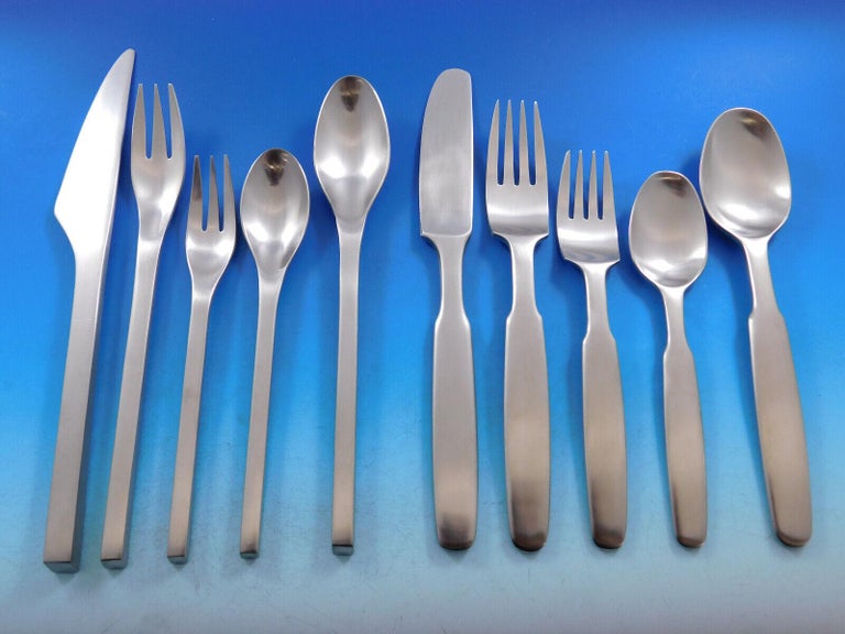 Designer Mixed Stainless Steel Flatware Set 1 Service 62 Pieces Modern Unused For Sale at 1stDibs