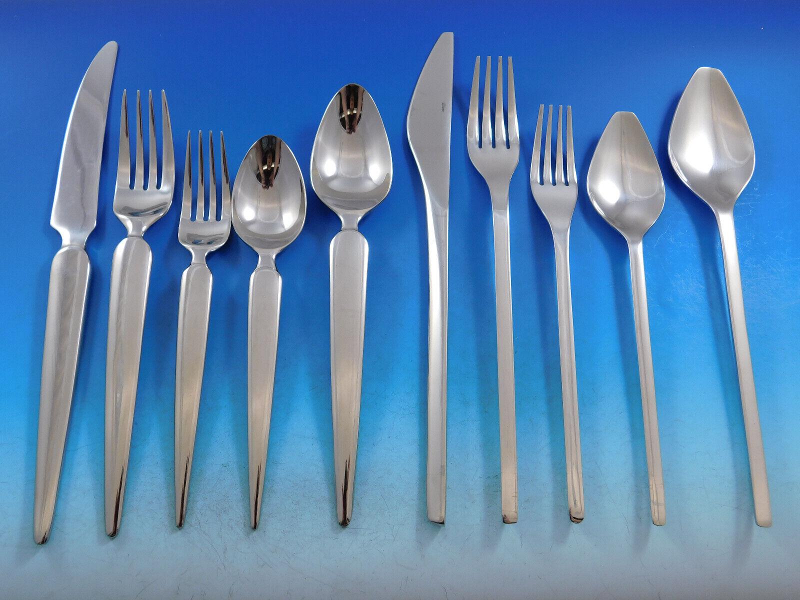 Designer Mixed Stainless Steel Flatware Set #4 Service 62 Pieces Modern Unused In Excellent Condition For Sale In Big Bend, WI