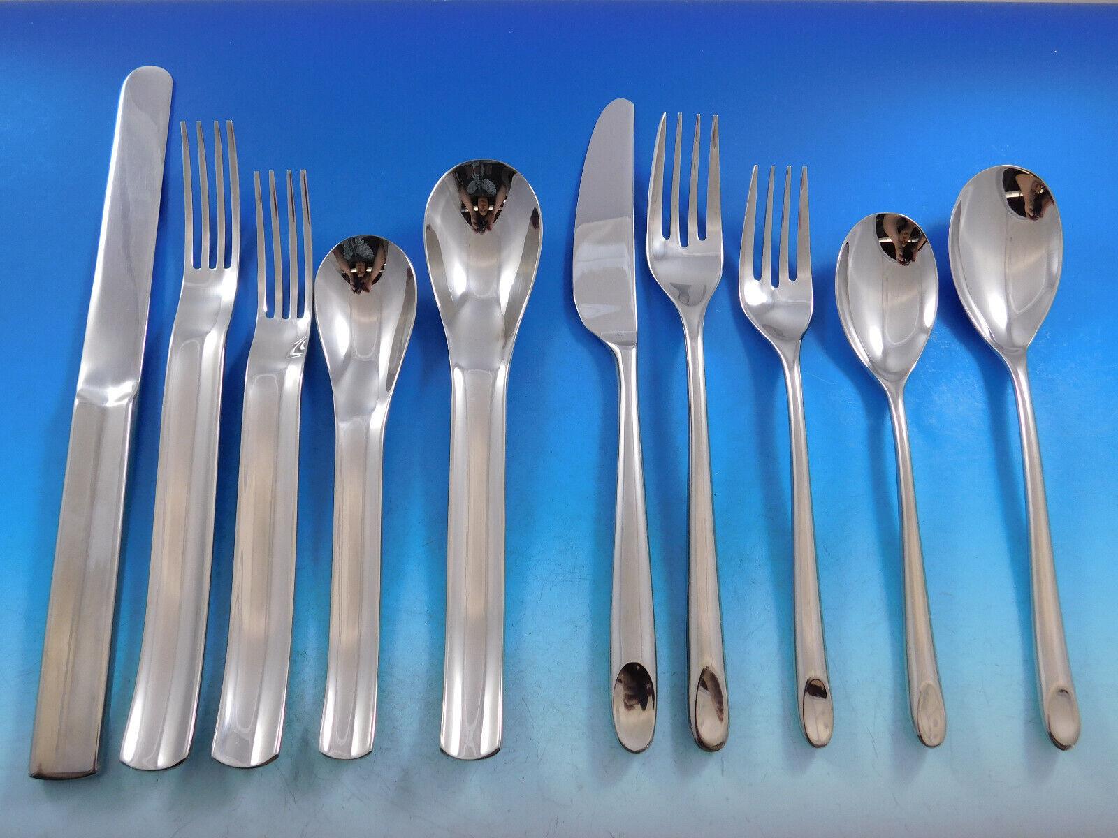 20th Century Designer Mixed Stainless Steel Flatware Set #4 Service 62 Pieces Modern Unused For Sale