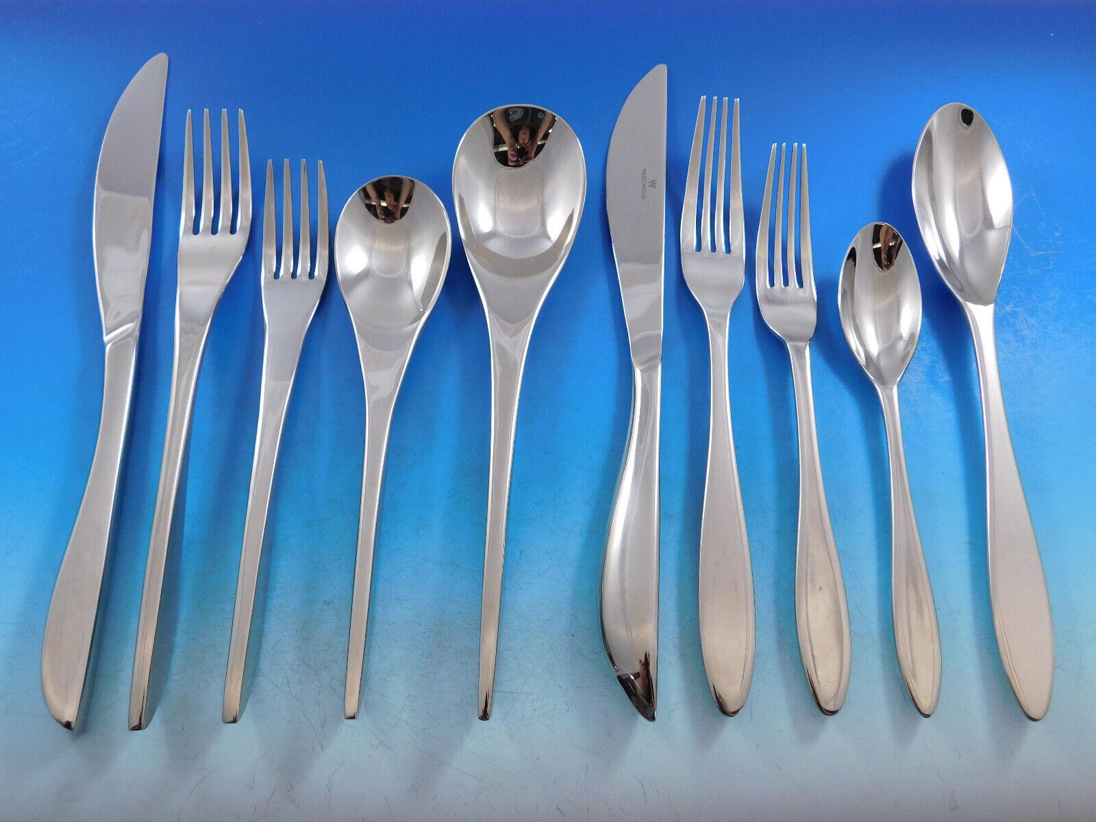 Designer Mixed Stainless Steel Flatware Set #4 Service 62 Pieces Modern Unused For Sale 2