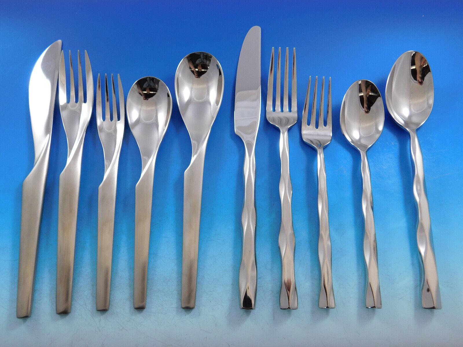 Designer Mixed Stainless Steel Flatware Set #4 Service 62 Pieces Modern Unused For Sale 3