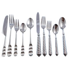 Used Designer Mixed Stainless Steel Flatware Set #5 Service 44 Pieces Modern Unused