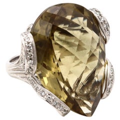 Designer Modern Cocktail Ring In18Kt Gold With 41.44 Cts Diamonds And Prasiolite