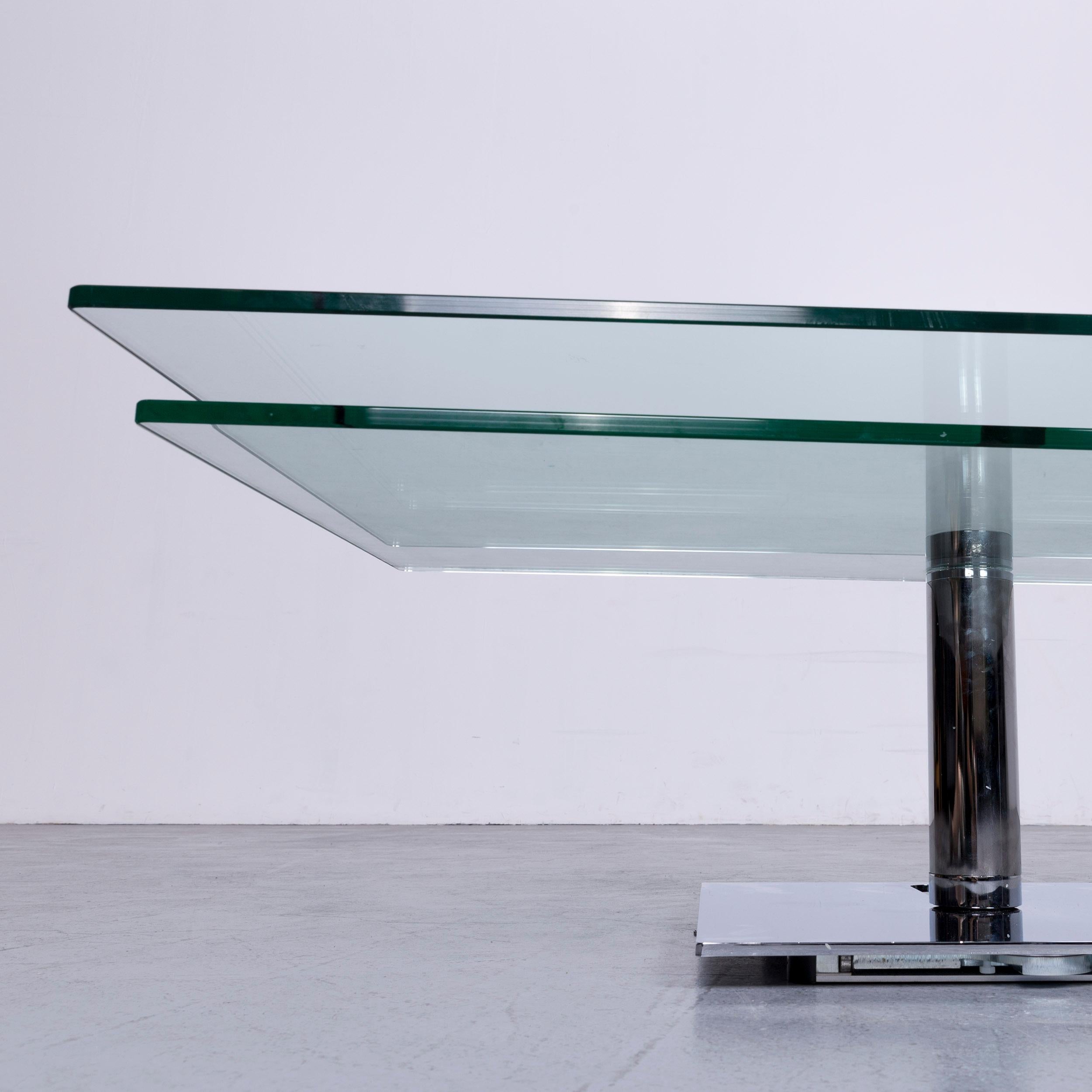 German Designer Modern Glass Table Silver Chrome Coffee Table