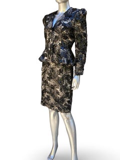 Designer Modern Hand Embellished CHIC Black French Lace Evening Suit Size 10