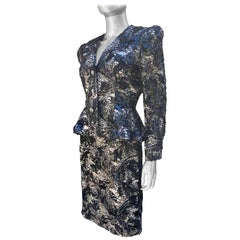 Designer Modern Hand Embellished CHIC Black French Lace Evening Suit Size 10