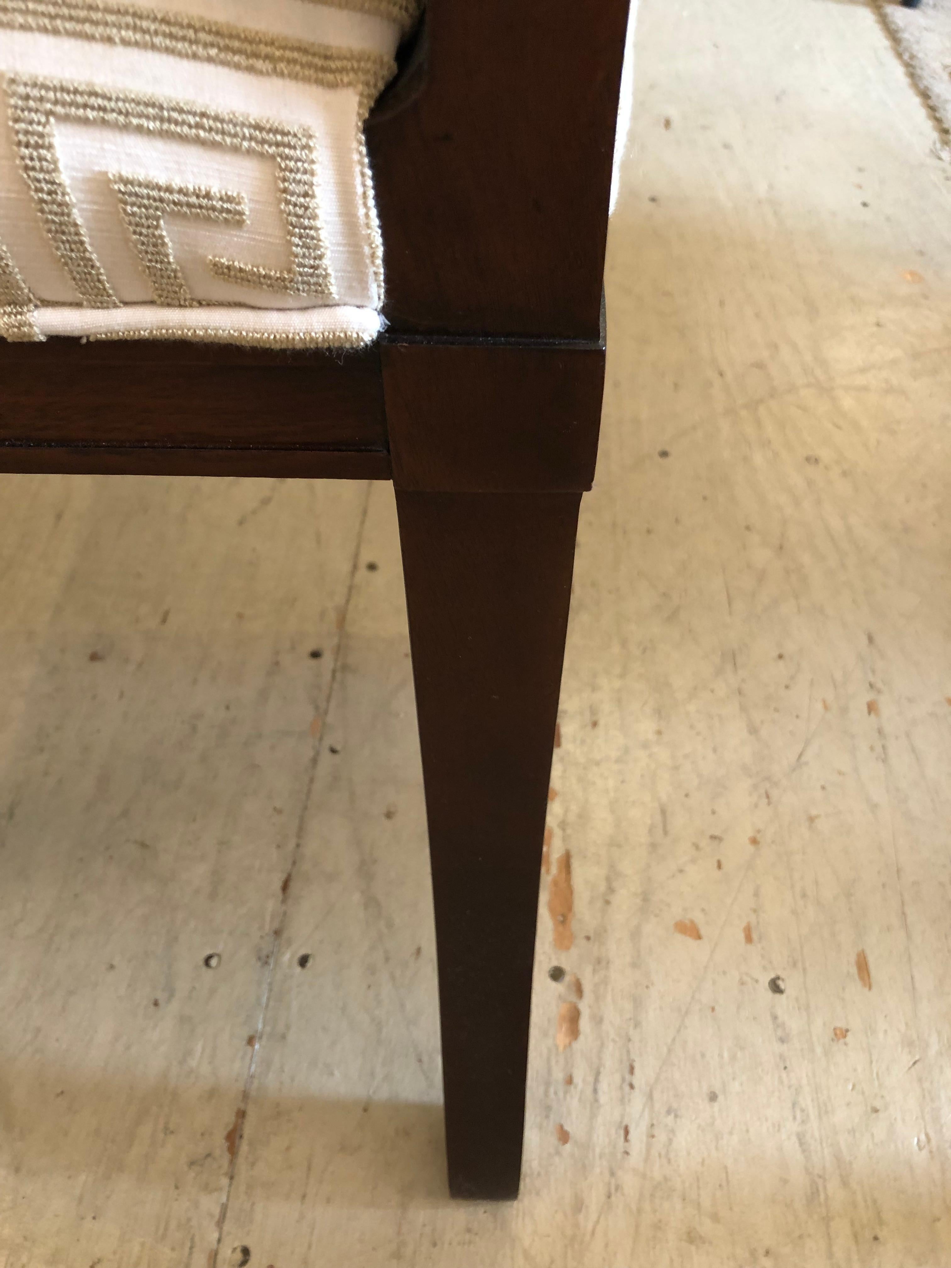 Designer Modern Walnut and Greek Key Upholstered Side or Desk Chair For Sale 4