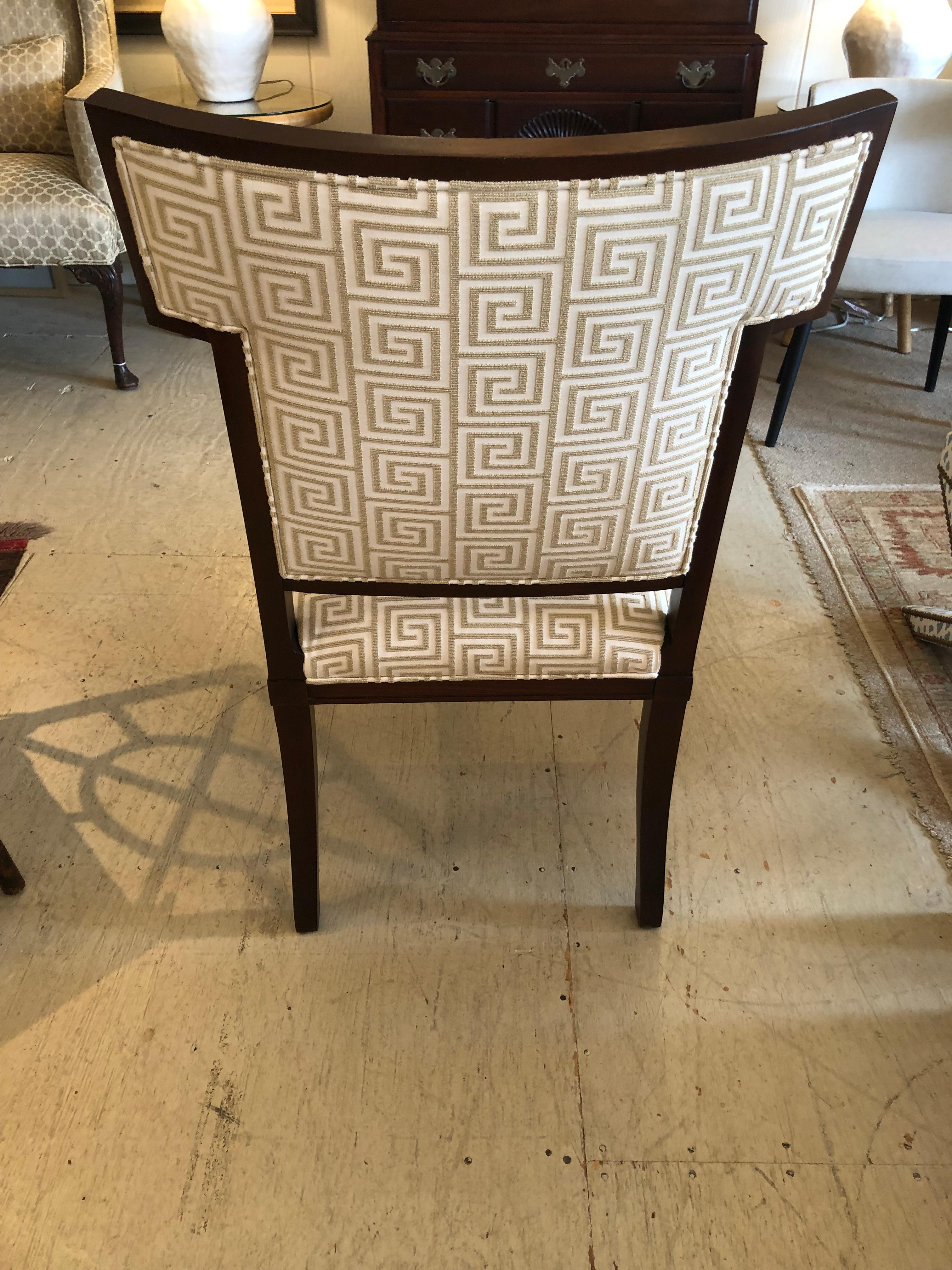 Designer Modern Walnut and Greek Key Upholstered Side or Desk Chair For Sale 5