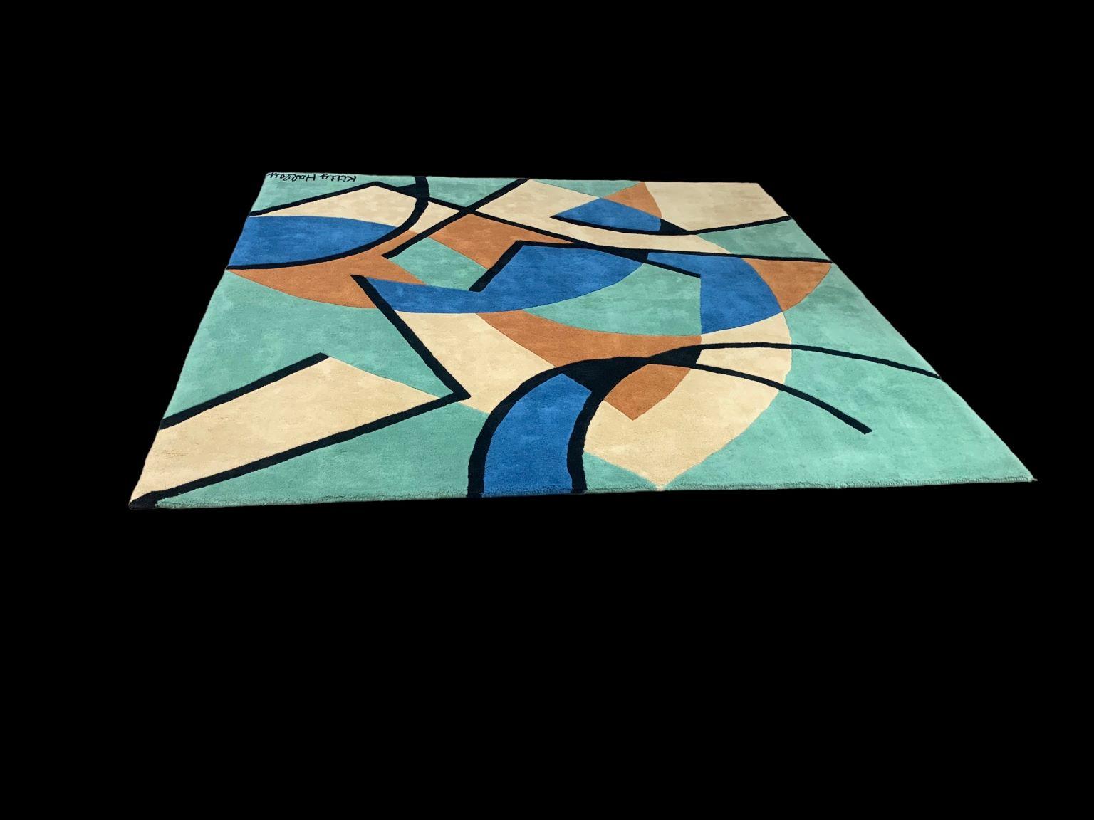 Mid-Century Modern Designer Modernist Geometric Area Rug, Design By ETE Diffusion Circa 1980’s  For Sale