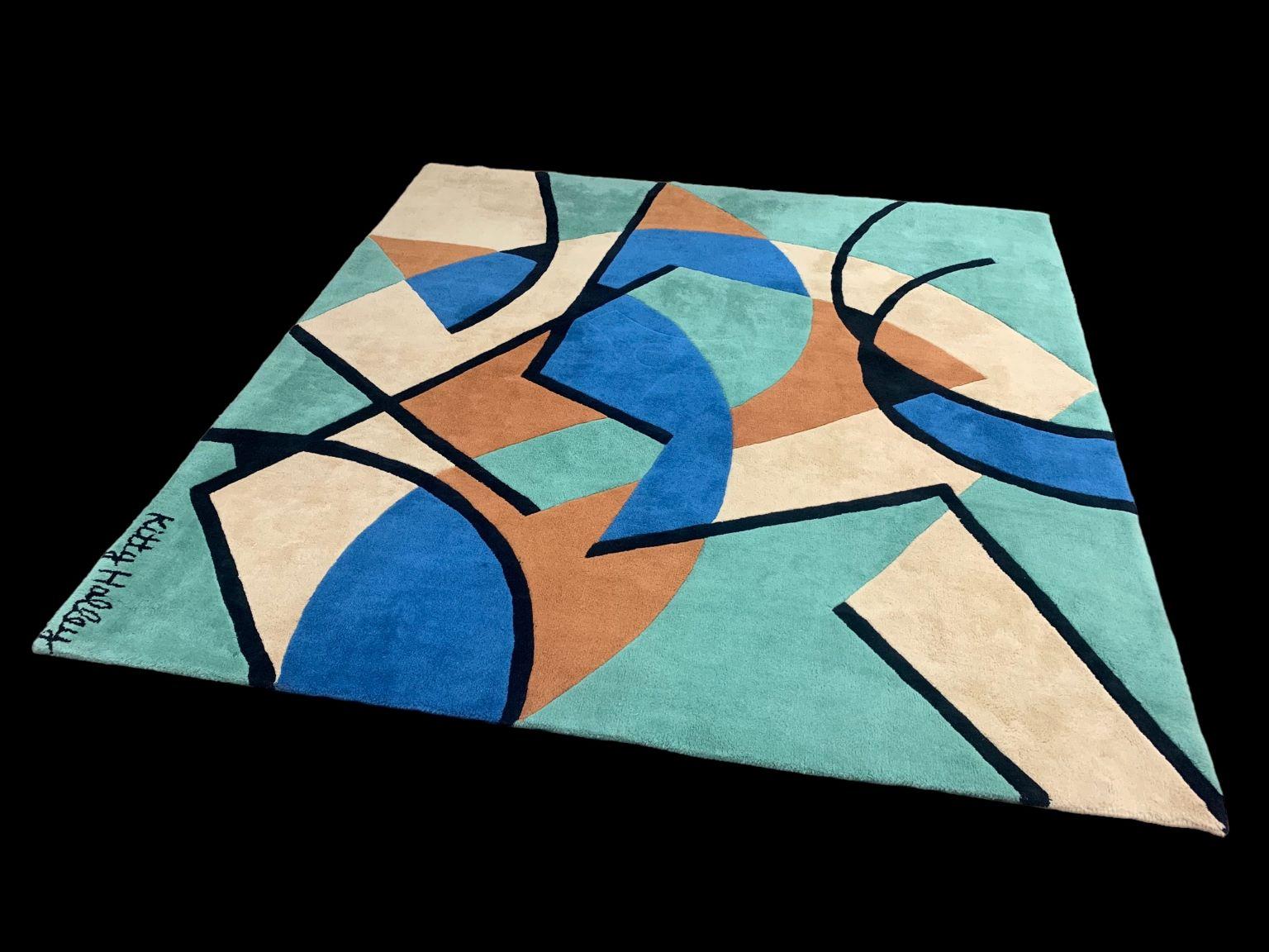 Wool Designer Modernist Geometric Area Rug, Design By ETE Diffusion Circa 1980’s  For Sale