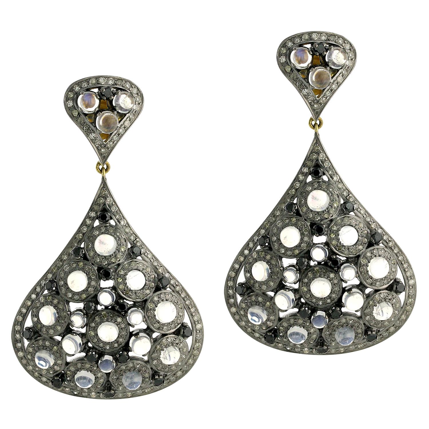 Designer Moonstone and Diamond Earring Set in Gold and Silver