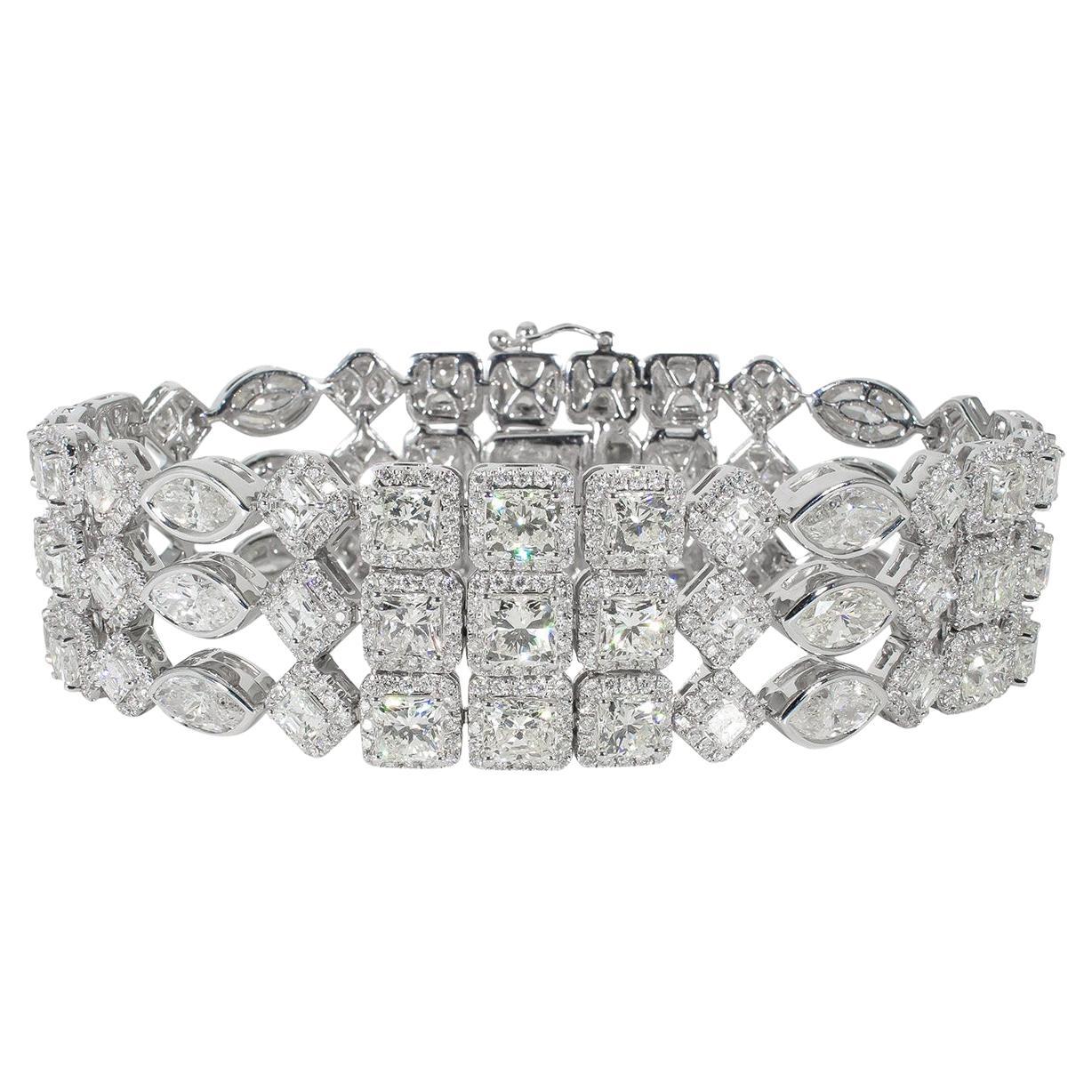 Designer Multi-Row Bracelet with Mixed Shape Diamonds.  D30.56ct.t.w. For Sale