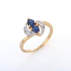 Natural Blue Sapphire Bridal Ring in 18K Yellow Gold with Diamonds