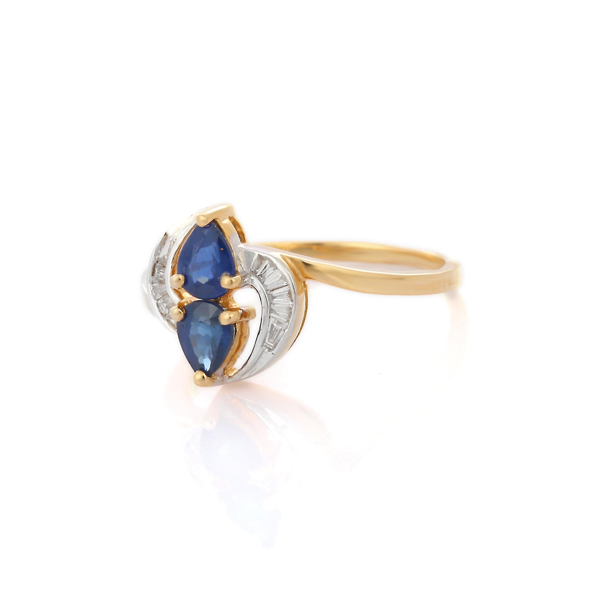 Im Angebot: Brautring aus 18 Karat Gelbgold mit natürlichem blauem Saphir und Diamanten () 3