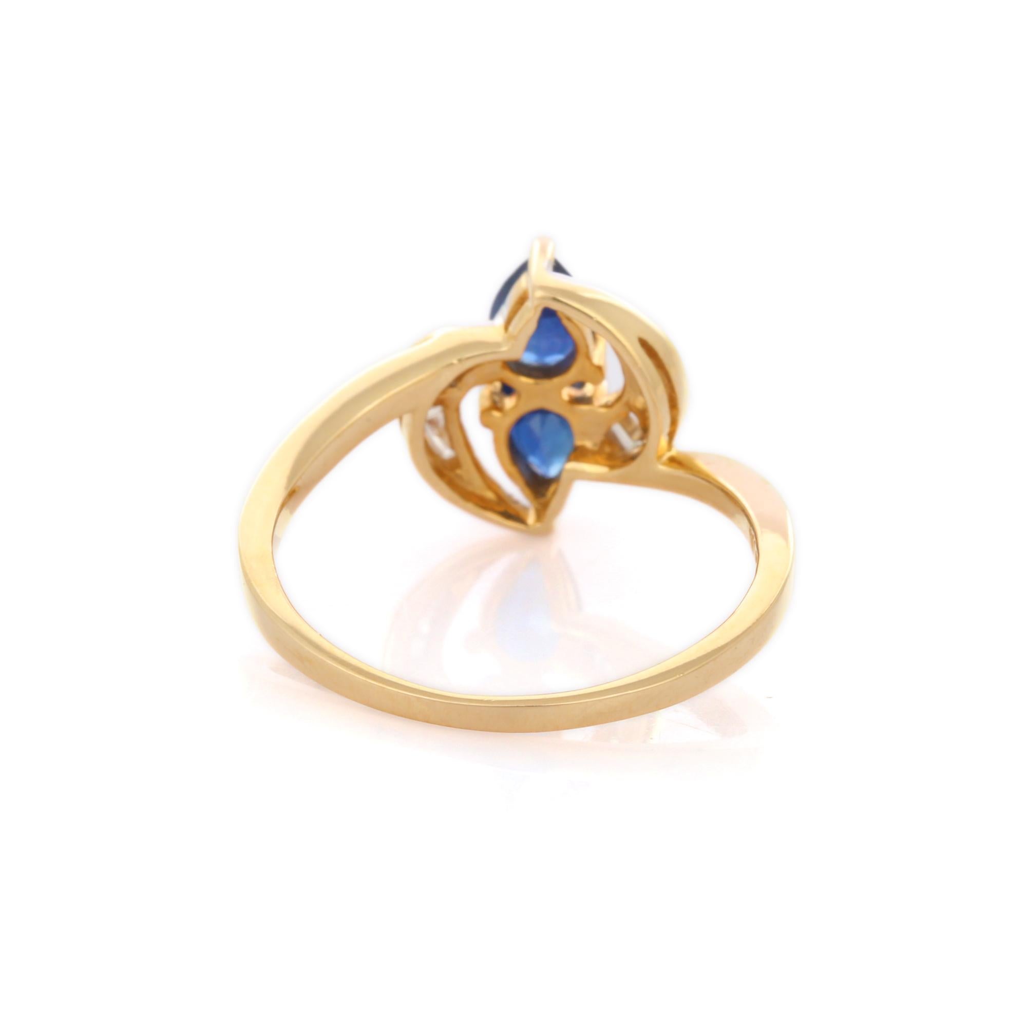 For Sale:  Natural Blue Sapphire Bridal Ring in 18K Yellow Gold with Diamonds 4
