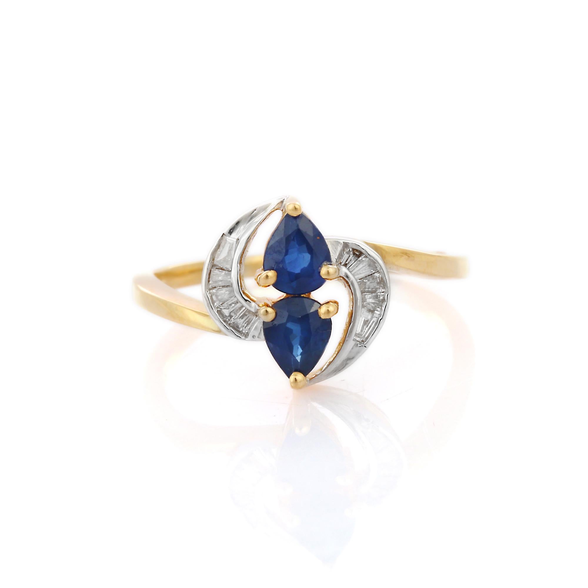 Im Angebot: Brautring aus 18 Karat Gelbgold mit natürlichem blauem Saphir und Diamanten () 5