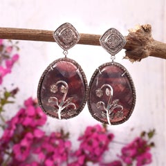 Designer-Ohrhänger aus Sterlingsilber mit natürlichen Pavé-Diamanten und rohen Saphiren
