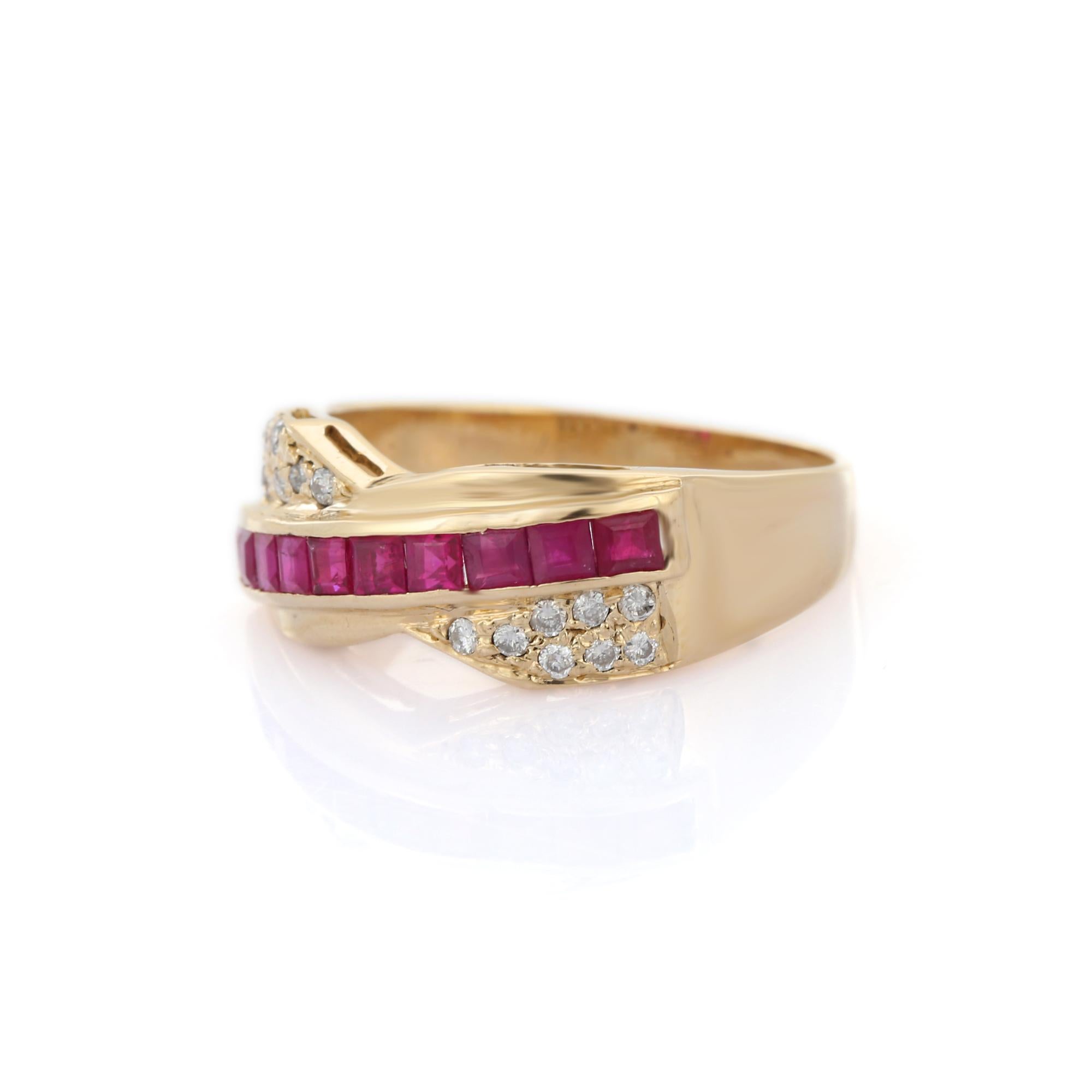 For Sale:  Designer Natural Ruby and Diamond Band, 14K Yellow Gold Ruby Band Ring  2