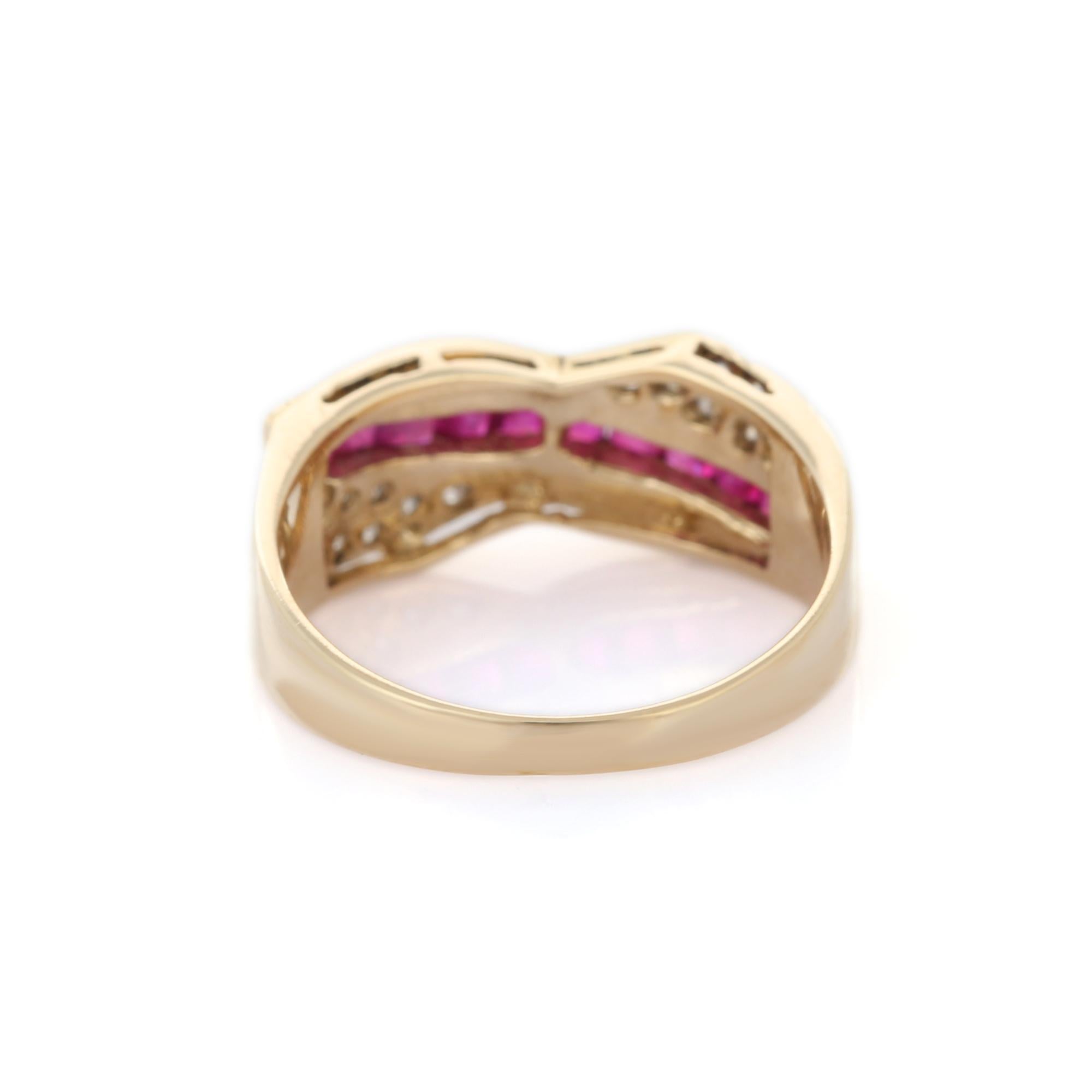 For Sale:  Designer Natural Ruby and Diamond Band, 14K Yellow Gold Ruby Band Ring  3