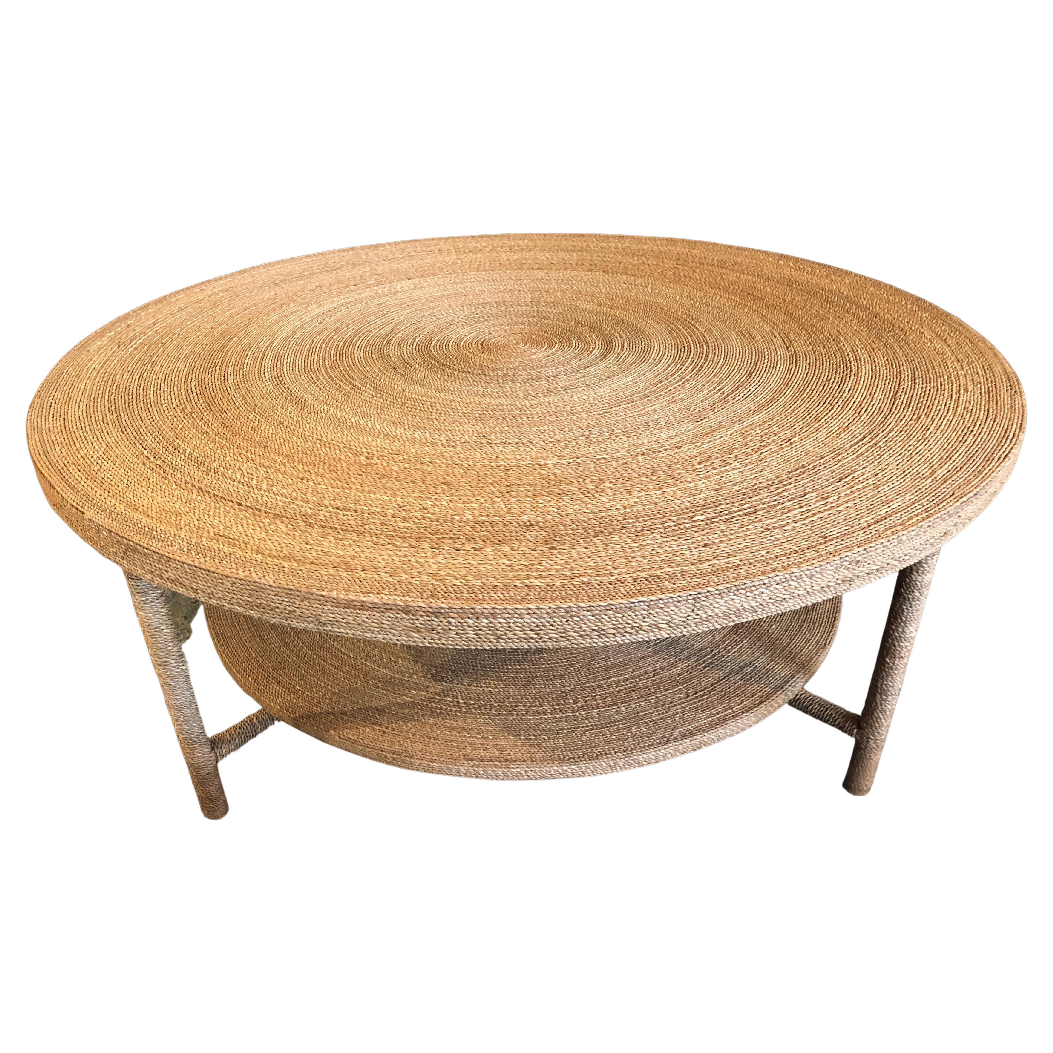 Designer Natural Seagrass Rope Large Round Coffee Table  For Sale