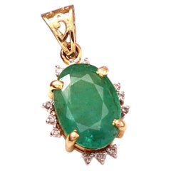 Pendentif de créateur en émeraude naturelle de Zambie et diamants, en or jaune 18 carats, neuf