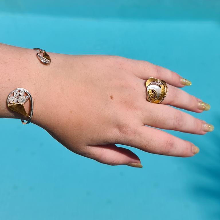 Designer Nautical Sailing Ring Handcrafted in Gold & Silver Filigree In New Condition For Sale In L-Għarb, MT