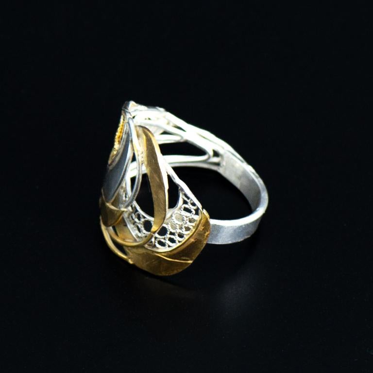Women's or Men's Designer Nautical Sailing Ring Handcrafted in Gold & Silver Filigree For Sale