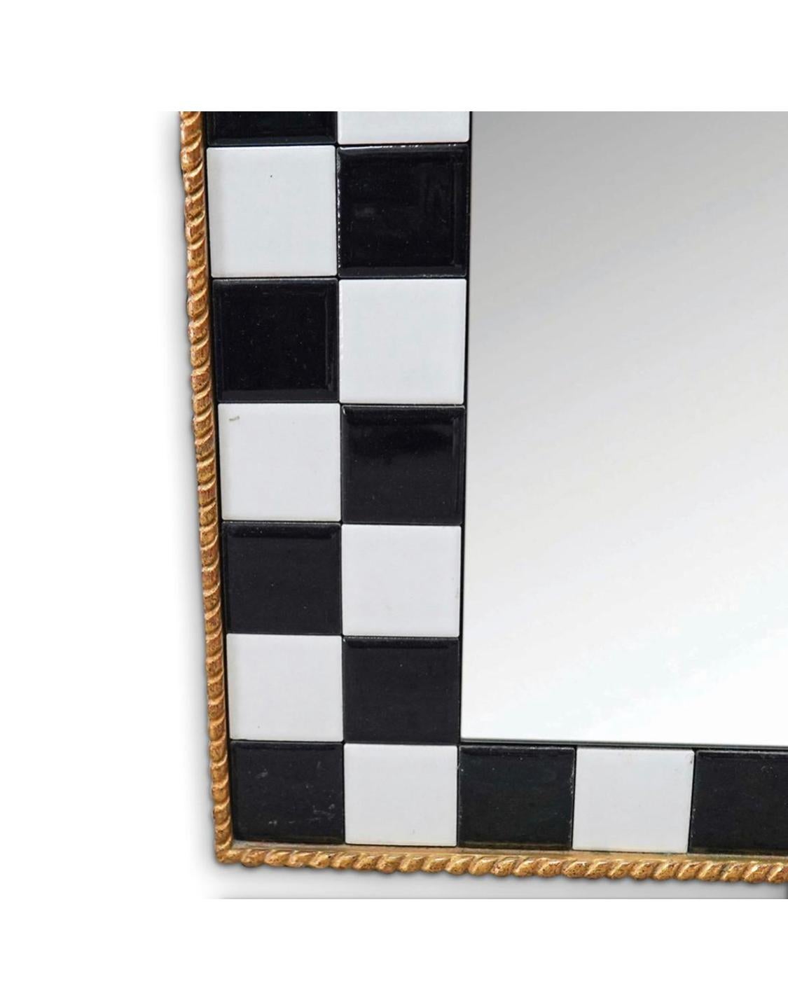 American Designer Neoclassical Style Black & White Tile Mirror For Sale
