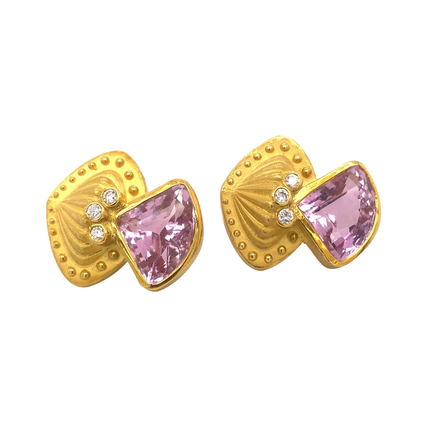 Designer Nerso 18k Gold Diamonds Kunzite Earrings 38 Grams For Sale