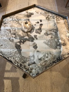 Designer Niermann Weeks Hexagonal Silvergilt Mirrored Side End or Center Table