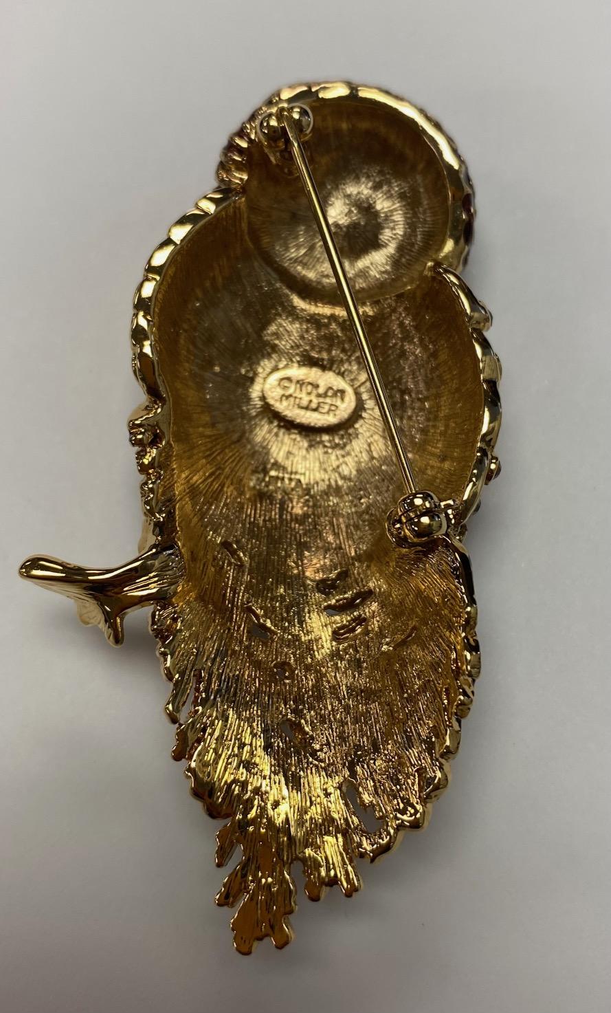 Women's Designer Nolan Miller Signed Enamel Sparkling Crystal Vintage Owl Brooch Pin