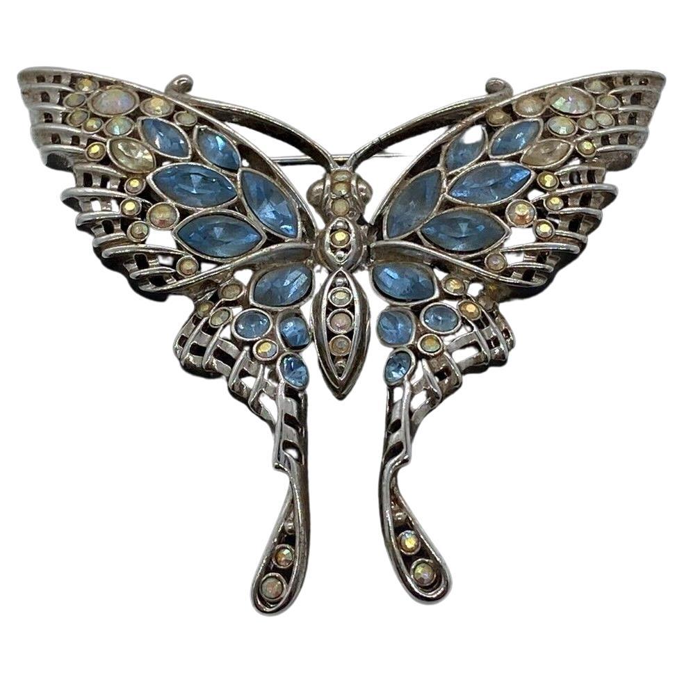 Designer Nolan Miller Signed Vintage Sparkling Crystal Butterfly Brooch Pin For Sale
