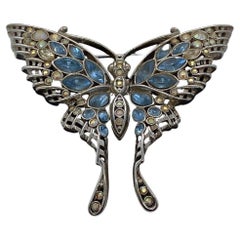 Designer Nolan Miller Signed Retro Sparkling Crystal Butterfly Brooch Pin