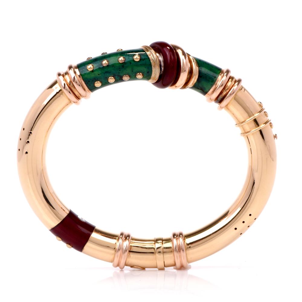 Women's Designer Nouvelle Bague 18 Karat Yellow and Rose Gold Enamel Bangle Bracelet