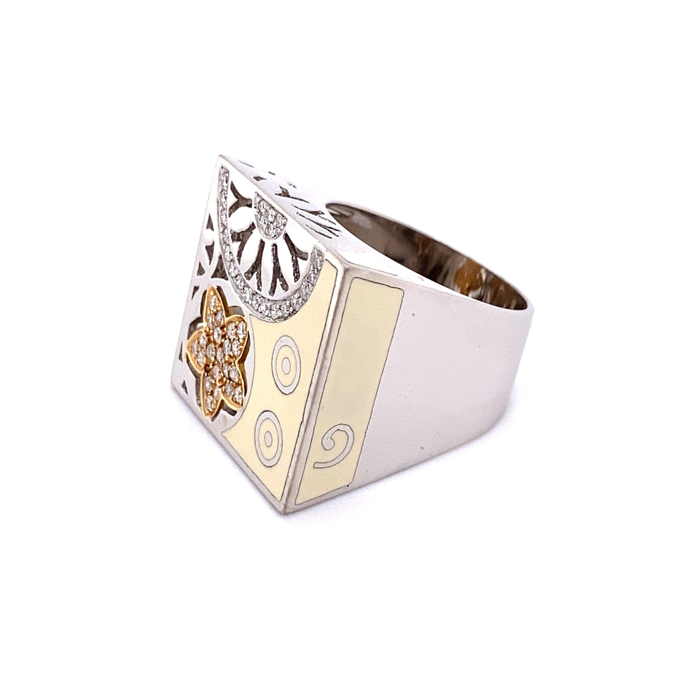 Brilliant Cut Designer Nouvelle Bague  India Preziosa Diamond and Enamel Cocktail Ring For Sale