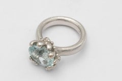 Designer Ole Lynggaard 18K White Gold Aquamarine Ring with Diamonds