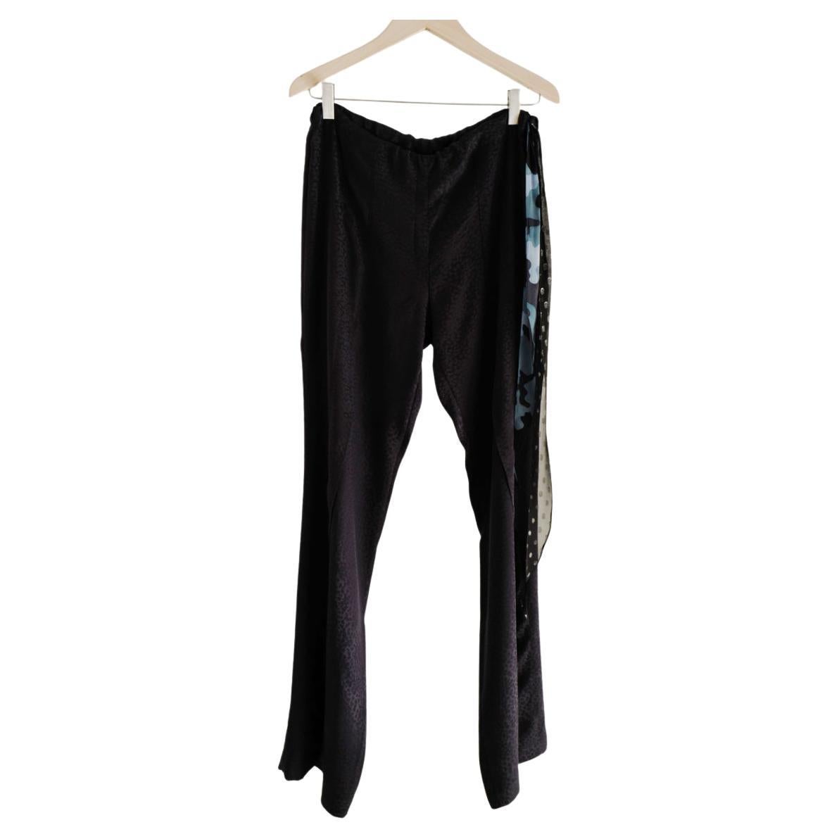 Designer Open leg Silk Trousers Black Small For Sale 2