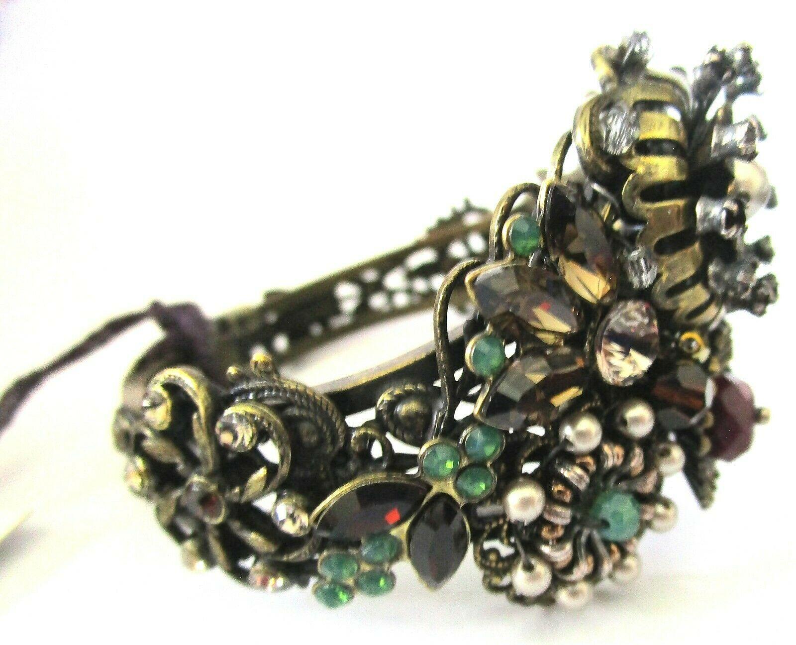 Women's Designer Ornate Encrusted Flowers Clamper Bracelet by Miriam Haskell
