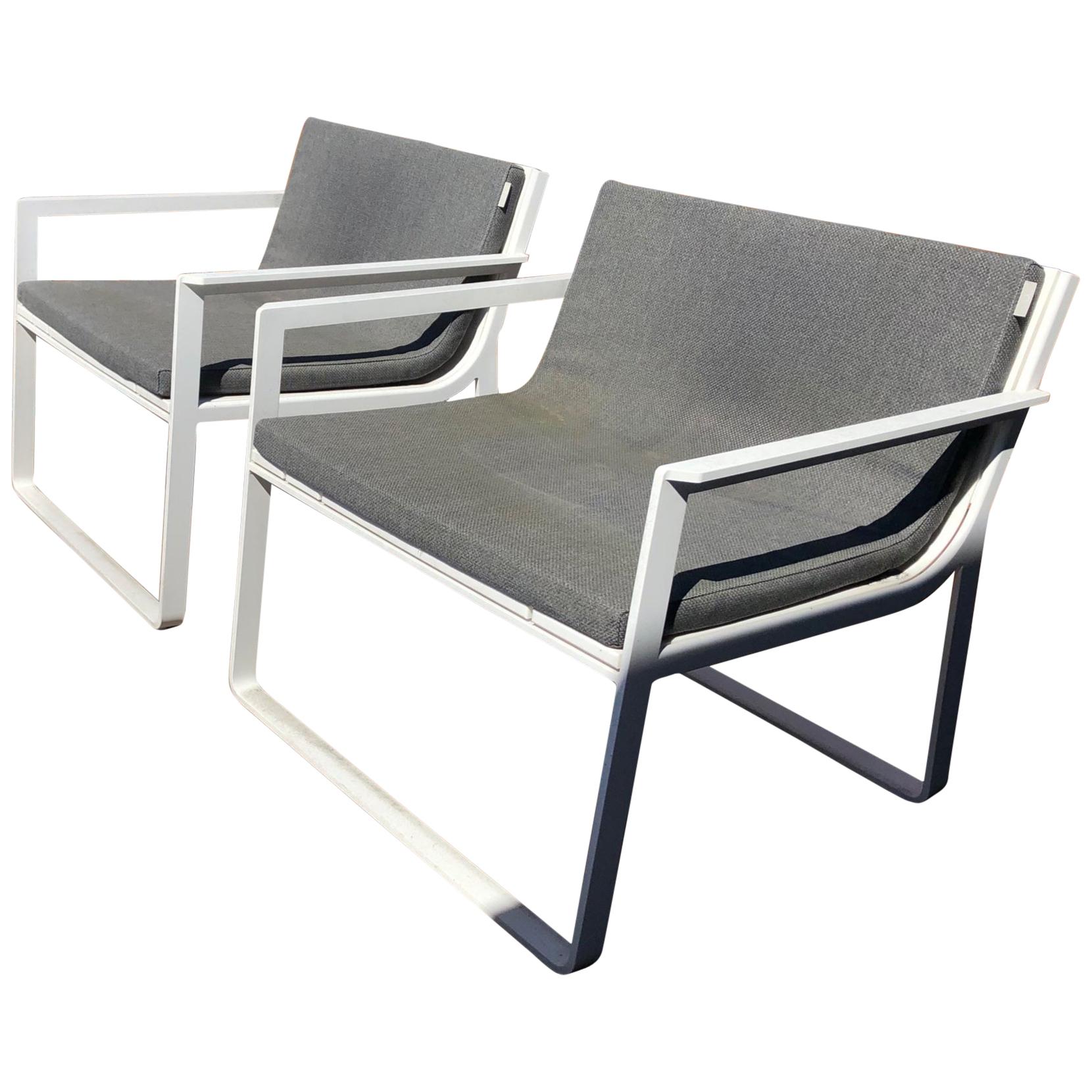 Designer Outdoor Furniture, Pair of White Modern Armchairs by Gandia Blasco