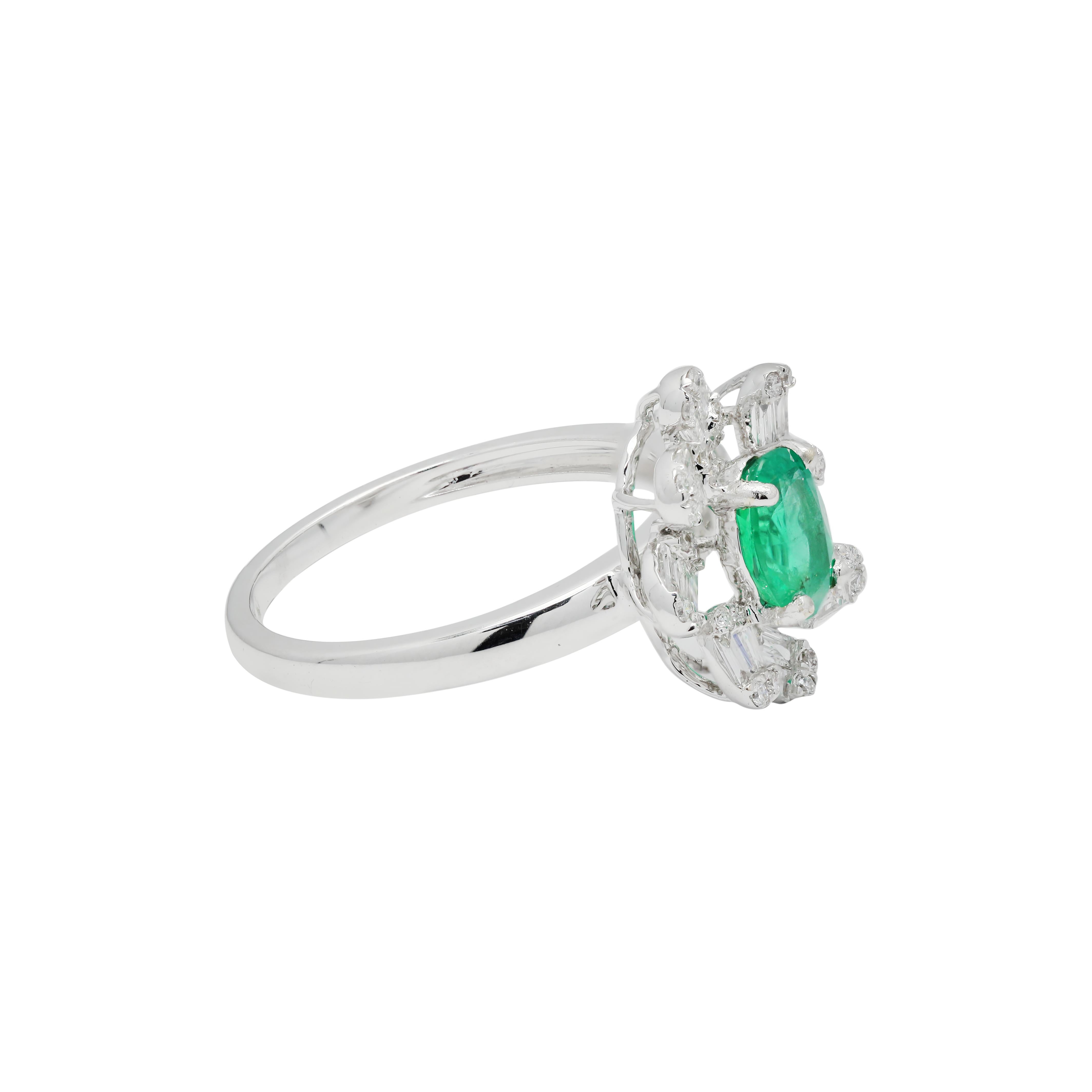 For Sale:  Designer Oval Cut Emerald and Diamond Engagement Ring in 18K Solid White Gold 3