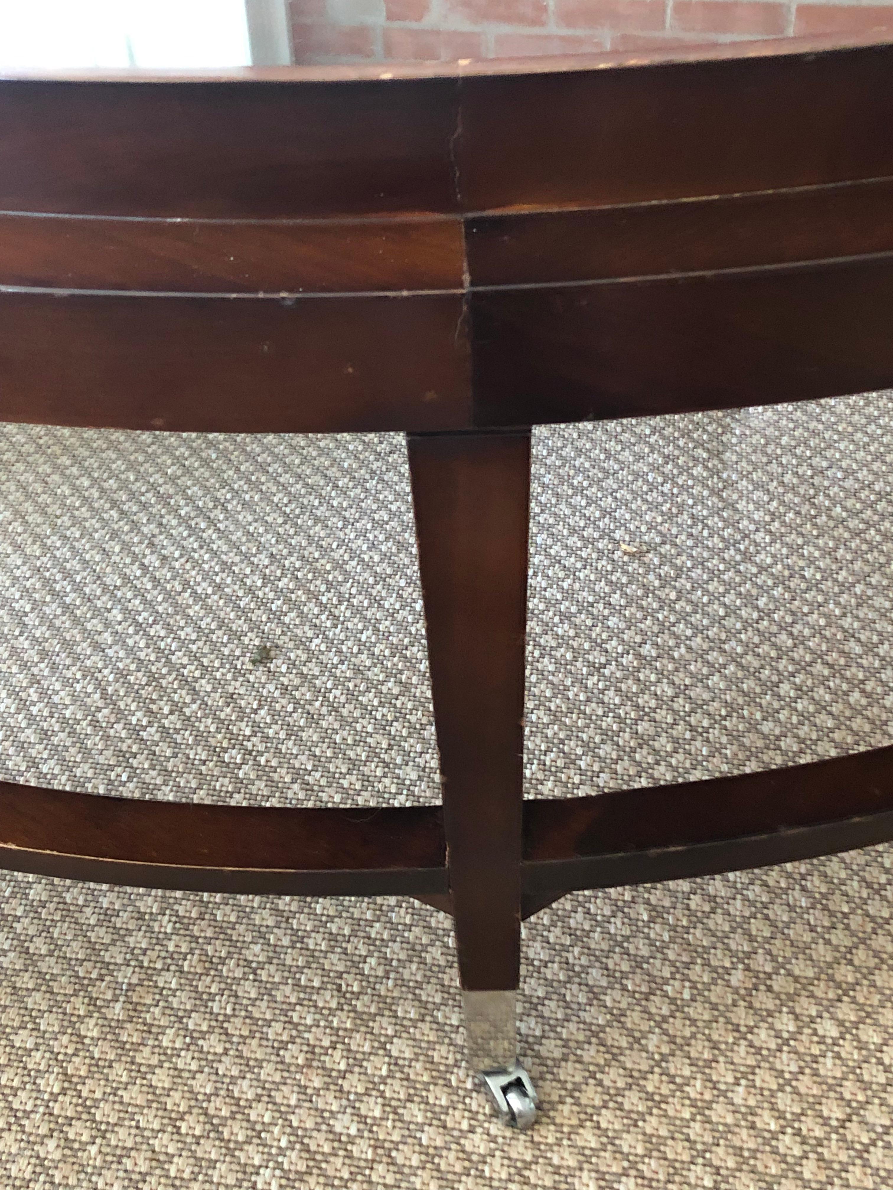 Designer Oval Mahogany & Glass Coffee Table For Sale 6